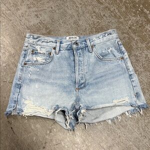 Agolde Faded Blue Distressed Jean Shorts